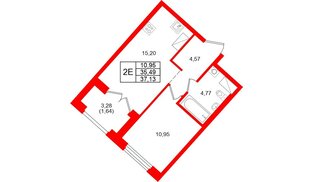 Квартира в ЖК «Речной квартал», 1 комнатная, 37.13 м², 15 этаж