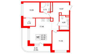 Квартира в ЖК Энфилд, 2 комнатная, 65.47 м², 8 этаж