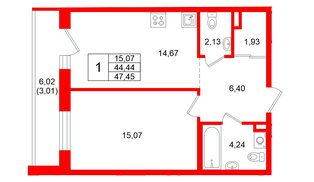 Квартира в ЖК Энфилд, 1 комнатная, 47.45 м², 5 этаж