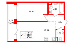 Квартира в ЖК Энфилд, 1 комнатная, 47.6 м², 2 этаж