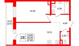 Квартира в ЖК Энфилд, 1 комнатная, 47.4 м², 8 этаж