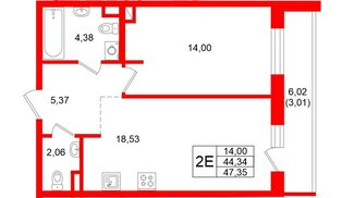 Квартира в ЖК Энфилд, 1 комнатная, 47.35 м², 10 этаж