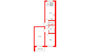 Квартира в ЖК «Ручьи–2», 2 комнатная, 50 м², 8 этаж