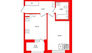 Квартира в ЖК «Аквилон Солар», 1 комнатная, 36.1 м², 6 этаж