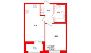 Квартира в ЖК «Аквилон Солар», 1 комнатная, 45.73 м², 7 этаж