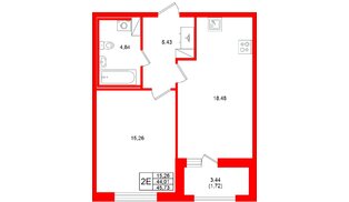 Квартира в ЖК «Аквилон Солар», 1 комнатная, 45.73 м², 6 этаж