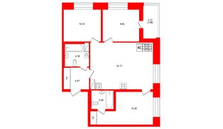 Квартира в ЖК «Аквилон Солар», 3 комнатная, 72.33 м², 9 этаж