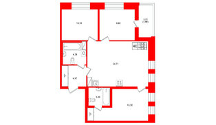 Квартира в ЖК «Аквилон Солар», 3 комнатная, 72.33 м², 11 этаж