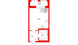 Квартира в ЖК «Аквилон Солар», студия, 25.47 м², 2 этаж