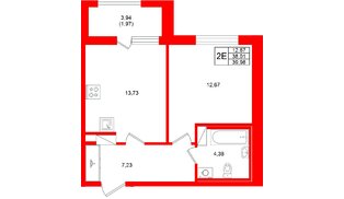 Квартира в ЖК «Аквилон Солар», 1 комнатная, 39.98 м², 6 этаж
