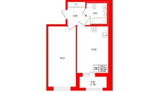 Квартира в ЖК «Аквилон Солар», 1 комнатная, 46.89 м², 9 этаж
