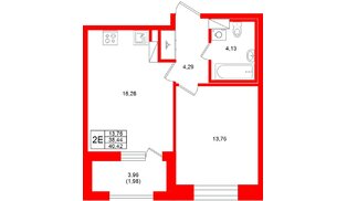 Квартира в ЖК «Аквилон Солар», 1 комнатная, 40.42 м², 6 этаж