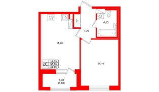 Квартира в ЖК «Аквилон Солар», 1 комнатная, 40.66 м², 10 этаж