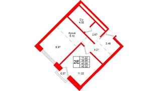Квартира в ЖК «Северный ветер», 1 комнатная, 40.32 м², 4 этаж