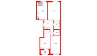 Квартира в ЖК «Аквилон Солар», 3 комнатная, 88.09 м², 2 этаж