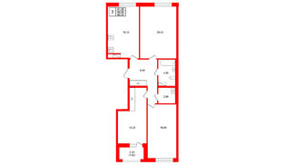 Квартира в ЖК «Аквилон Солар», 3 комнатная, 86.5 м², 8 этаж