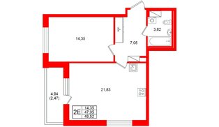 Квартира в ЖК «Аквилон Солар», 1 комнатная, 49.52 м², 5 этаж