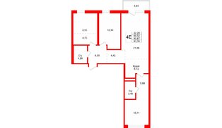 Квартира в ЖК «Северный ветер», 3 комнатная, 93.35 м², 7 этаж