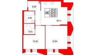 Квартира в ЖК «Галерная Гавань», 2 комнатная, 60.25 м², 4 этаж