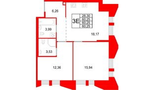 Квартира в ЖК «Галерная Гавань», 2 комнатная, 60.25 м², 5 этаж