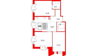 Квартира в ЖК «Галерная Гавань», 3 комнатная, 75.67 м², 3 этаж