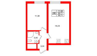 Квартира в ЖК «Морская миля», 1 комнатная, 35.71 м², 2 этаж