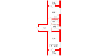 Квартира в ЖК Дом на Большом Смоленском, 1 комнатная, 38.9 м², 2 этаж