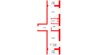 Квартира в ЖК Дом на Большом Смоленском, 1 комнатная, 39.2 м², 5 этаж