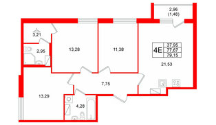 Квартира в ЖК Квартал Заречье, 3 комнатная, 79.15 м², 7 этаж
