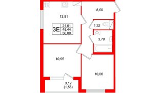 Квартира в ЖК «Квартал Заречье», 2 комнатная, 50 м², 8 этаж