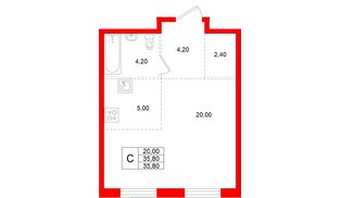 Квартира в ЖК «Ягодное Река Парк», студия, 35.8 м², 6 этаж