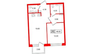 Квартира в ЖК «Цвет Зеленогорска», 1 комнатная, 46 м², 4 этаж