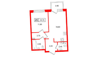 Квартира в ЖК «Цвет Зеленогорска», 1 комнатная, 44.7 м², 3 этаж