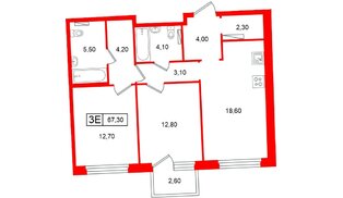 Квартира в ЖК «Цвет Зеленогорска», 2 комнатная, 67.3 м², 4 этаж