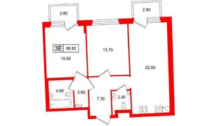 Квартира в ЖК «Цвет Зеленогорска», 2 комнатная, 66.6 м², 2 этаж