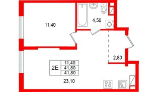 Квартира в ЖК «А101 Всеволожск», 1 комнатная, 41.8 м², 6 этаж