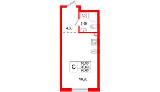 Квартира в ЖК «А101 Всеволожск», студия, 26.6 м², 2 этаж