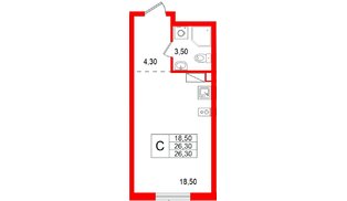 Квартира в ЖК «А101 Всеволожск», студия, 26.3 м², 3 этаж
