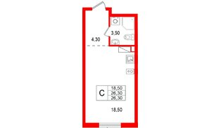 Квартира в ЖК «А101 Всеволожск», студия, 26.3 м², 9 этаж