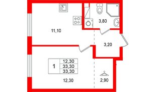 Квартира в ЖК «А101 Всеволожск», 1 комнатная, 33.3 м², 4 этаж