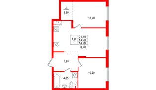 Квартира в ЖК «А101 Всеволожск», 2 комнатная, 54 м², 5 этаж