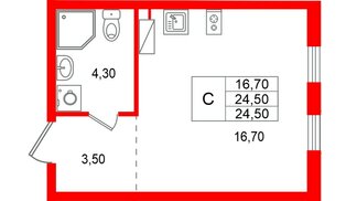Квартира в ЖК «А101 Всеволожск», студия, 24.5 м², 4 этаж