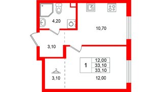 Квартира в ЖК «А101 Всеволожск», 1 комнатная, 33.1 м², 2 этаж