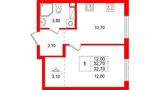 Квартира в ЖК «А101 Всеволожск», 1 комнатная, 32.7 м², 8 этаж