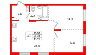 Квартира в ЖК «А101 Всеволожск», 2 комнатная, 54.4 м², 5 этаж