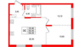 Квартира в ЖК «А101 Всеволожск», 2 комнатная, 54.4 м², 8 этаж