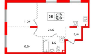 Квартира в ЖК «А101 Всеволожск», 2 комнатная, 56.2 м², 2 этаж