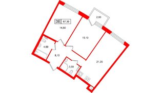 Квартира в ЖК «Цвет Зеленогорска», 2 комнатная, 67.3 м², 4 этаж