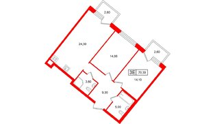 Квартира в ЖК «Цвет Зеленогорска», 2 комнатная, 70.3 м², 2 этаж