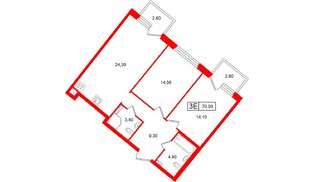 Квартира в ЖК «Цвет Зеленогорска», 2 комнатная, 70 м², 4 этаж